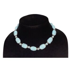 Vintage Miriam Haskell Turquoise Textured Beads & Rhinestones Unsigned Necklace